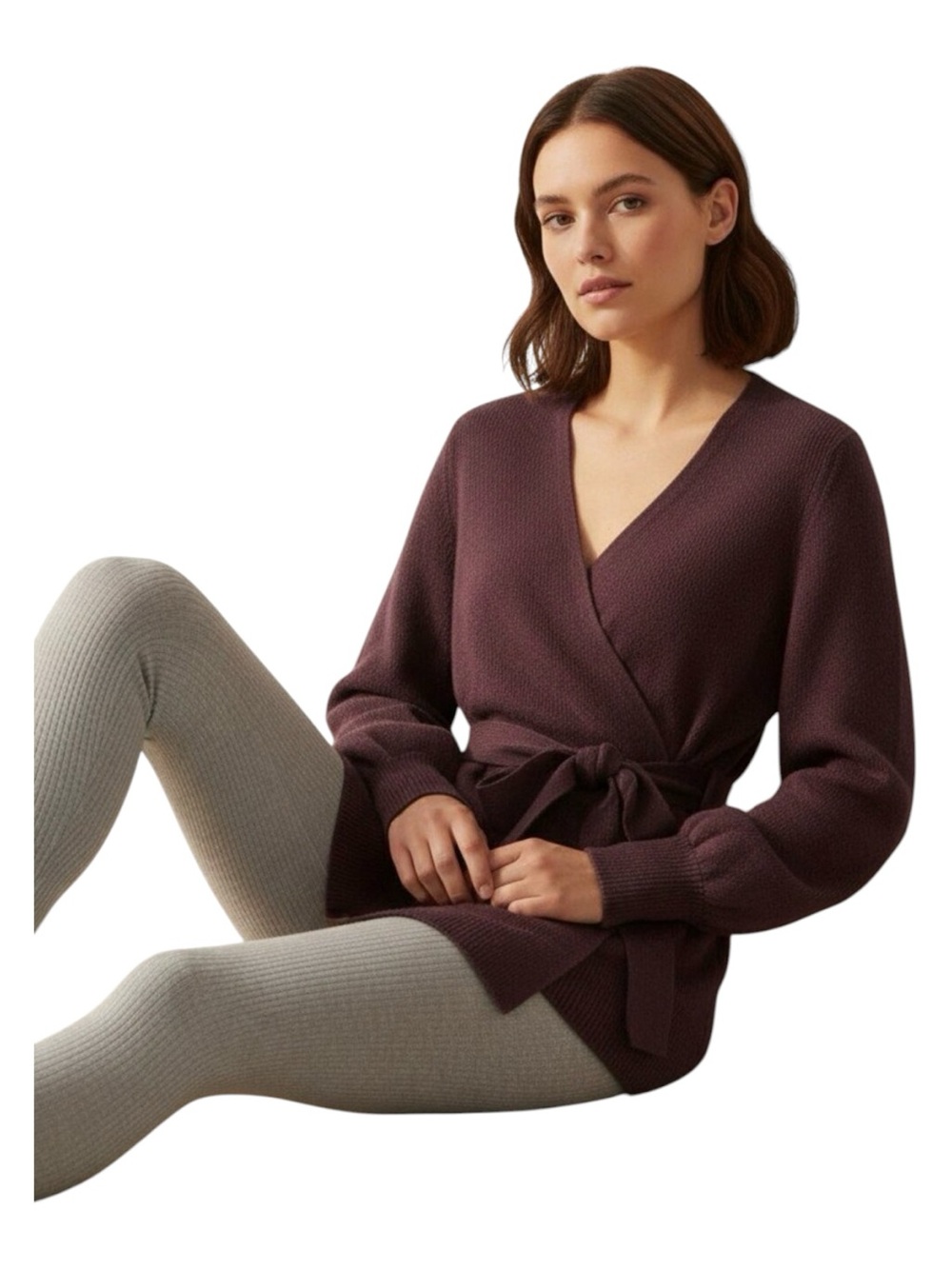 Athleta Alpine Wrap Sweater Size Small Merino Wool Cashmere Burgundy Plum New - Picture 2 of 13